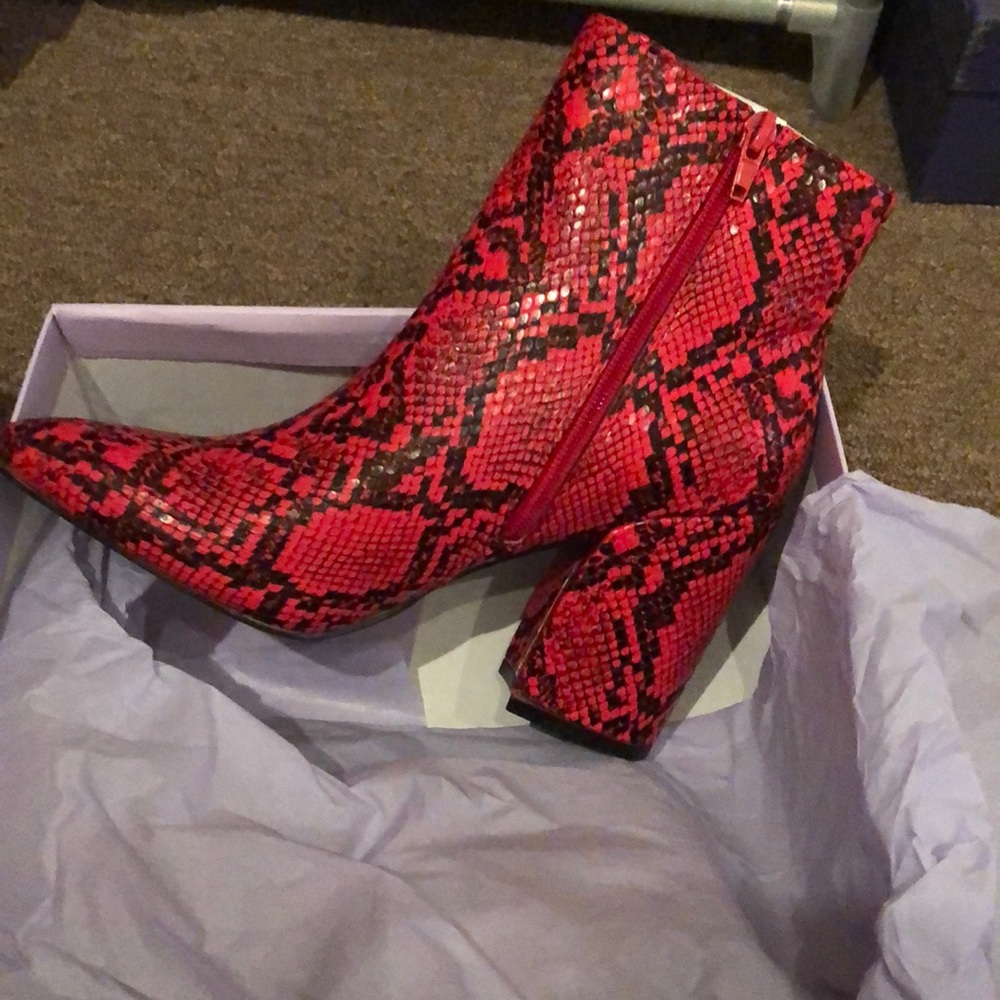 Red Python Booties With Block Heel - image 1